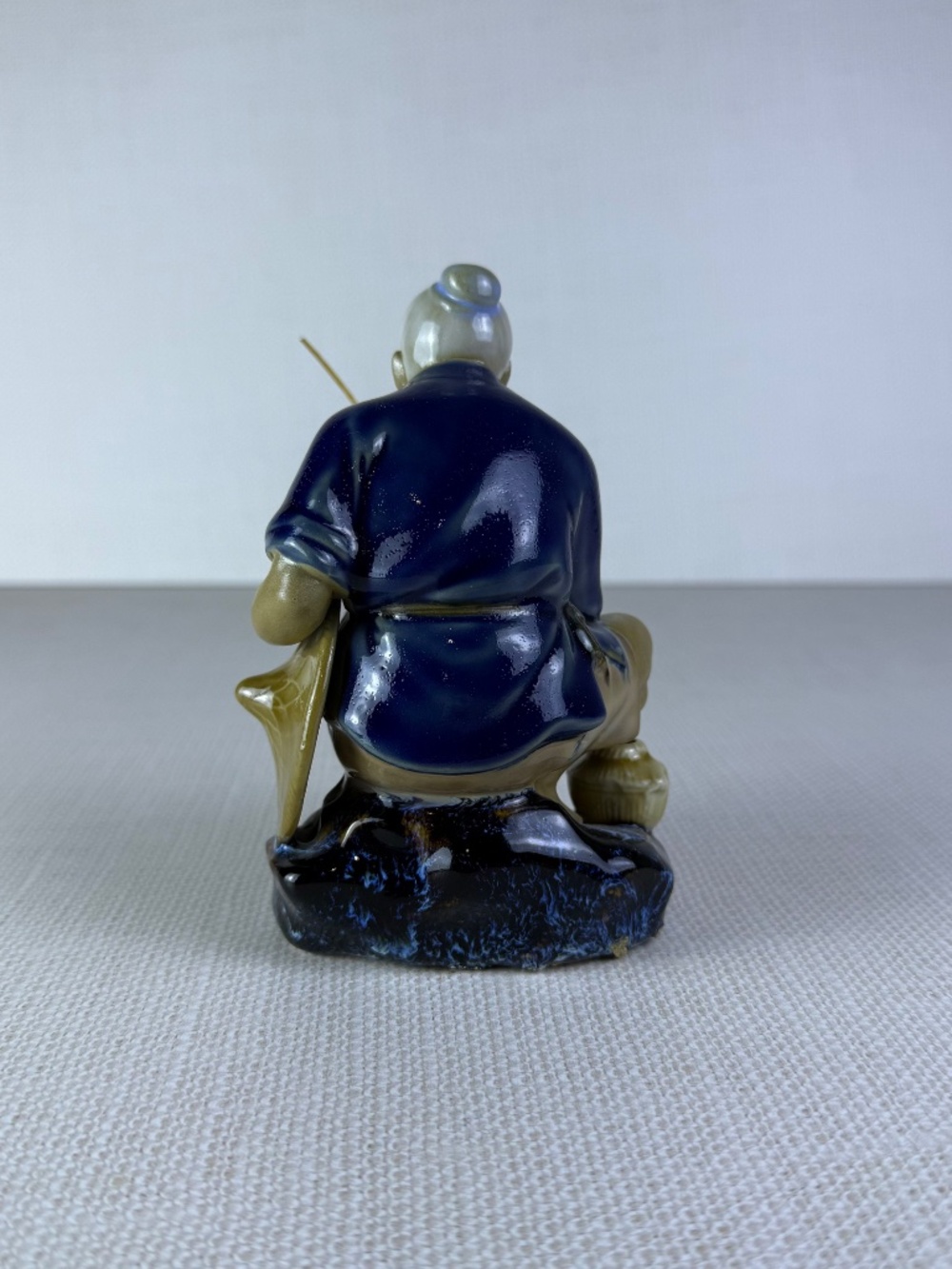 Shiwan Style Mudman Fisherman Figurine Blue Robe Chinese Ceramic Sculpture - Picture 4 of 10